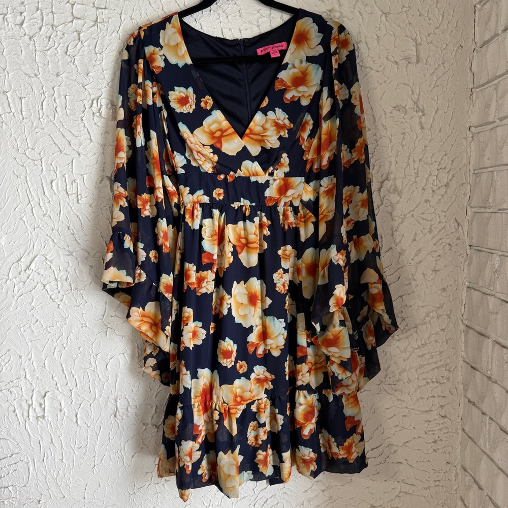 Betsey Johnson Navy and Orange Floral Dress